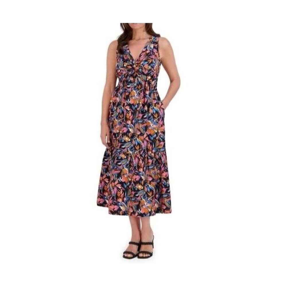 NWT French Connection Floral Twist Front Midi Dress Multicolor- Size Small